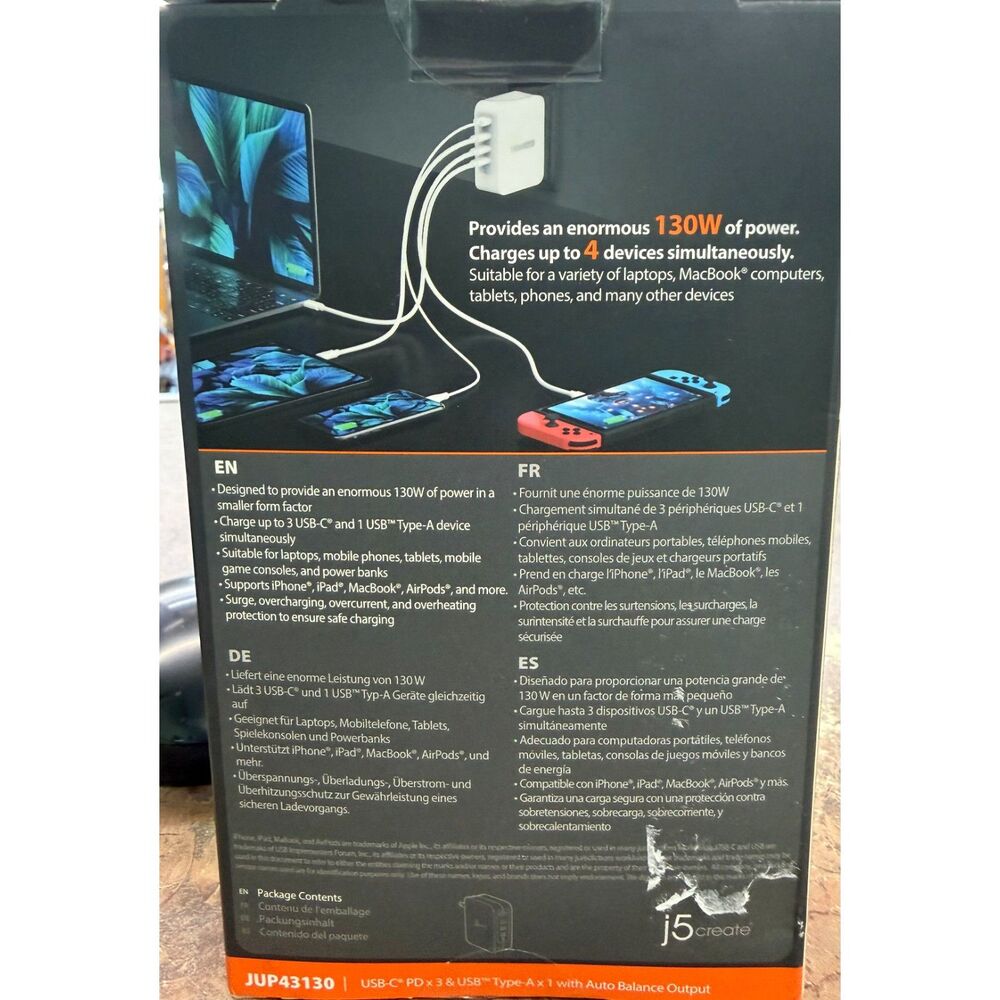 j5Create USB-C 4 Port Charger JUP43130 New in factory box - Picture 2 of 2